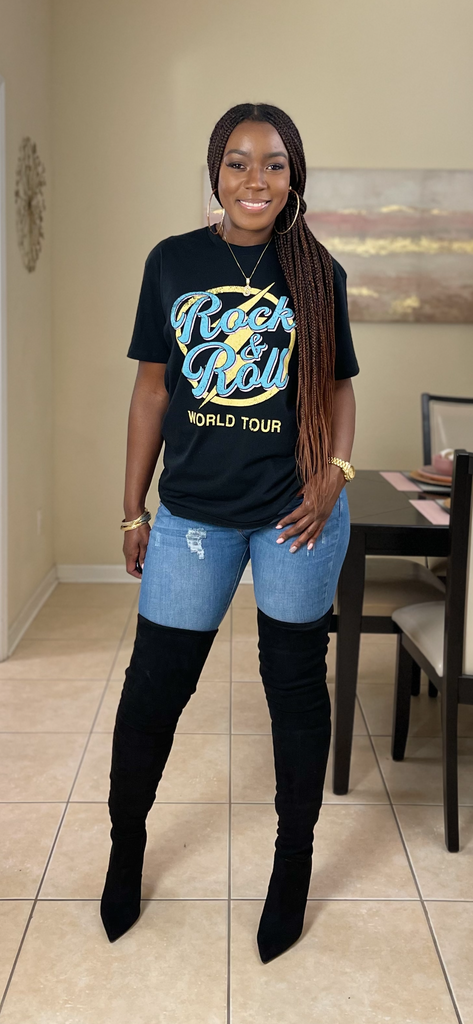 Rock and roll graphic top tees