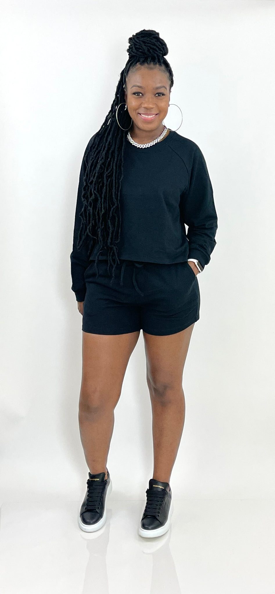 Long Sleeve Shorts Set (Black)