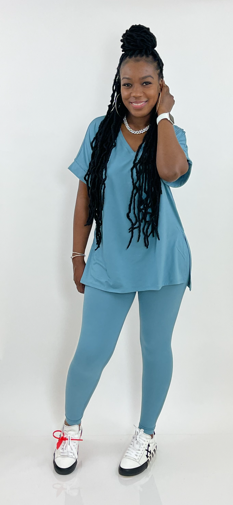 Oversized T-shirt Leggings Set (Blue Grey) – S. Nicole Collections